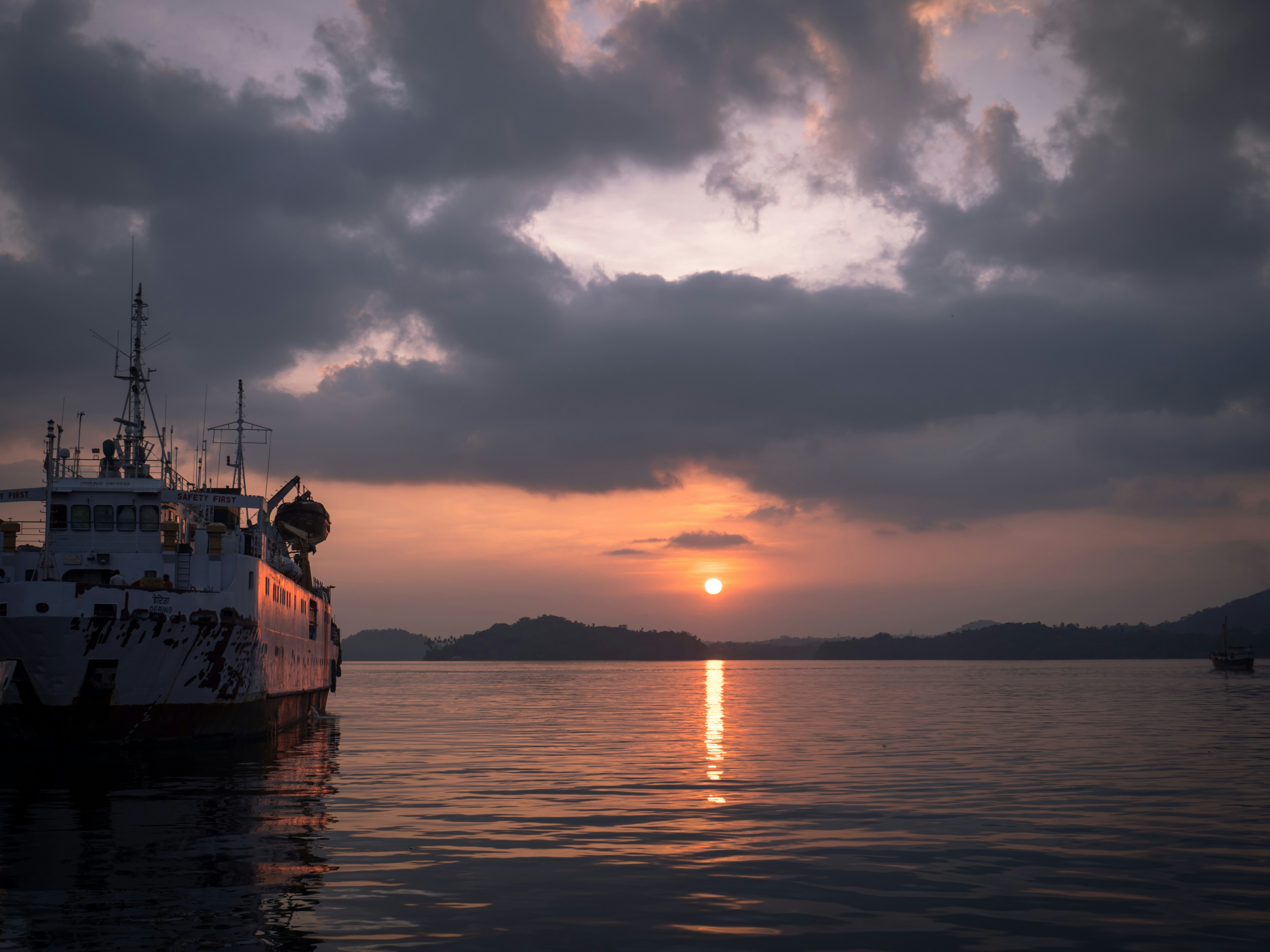 Golden harbour sunset over Sri Vijaya Puram, Andaman Islands